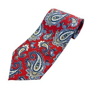 Lauren Ralph Lauren Silk Tie Mens Paisley Repp Red Blue Preppy USA 3 5/8 x 56